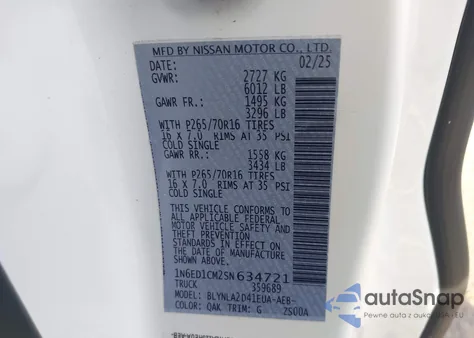 2025 Nissan Frontier King Cab S 4X4 из США, поврежденный, VIN 1N6ED1CM2SN634721